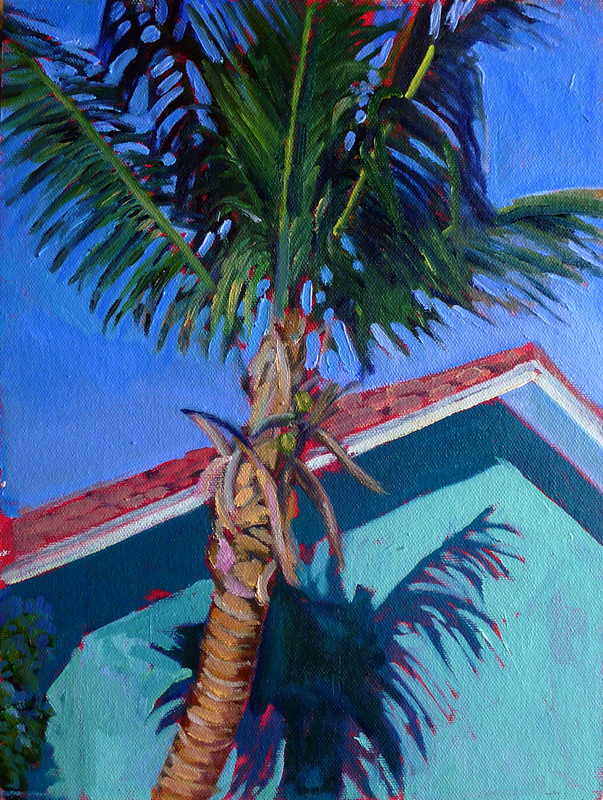 Palm Tree and Sunlight, oil on archival canvasboard, $869 framed includes shipping and handling in continental US.