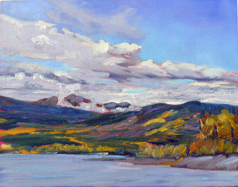 Clouds over Teslin Lake, Teslin, Yukon Territory, 9X12, available.