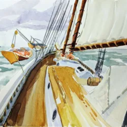 Watercolor of schooner American Eagle