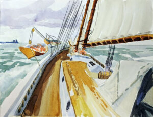 Watercolor of schooner American Eagle