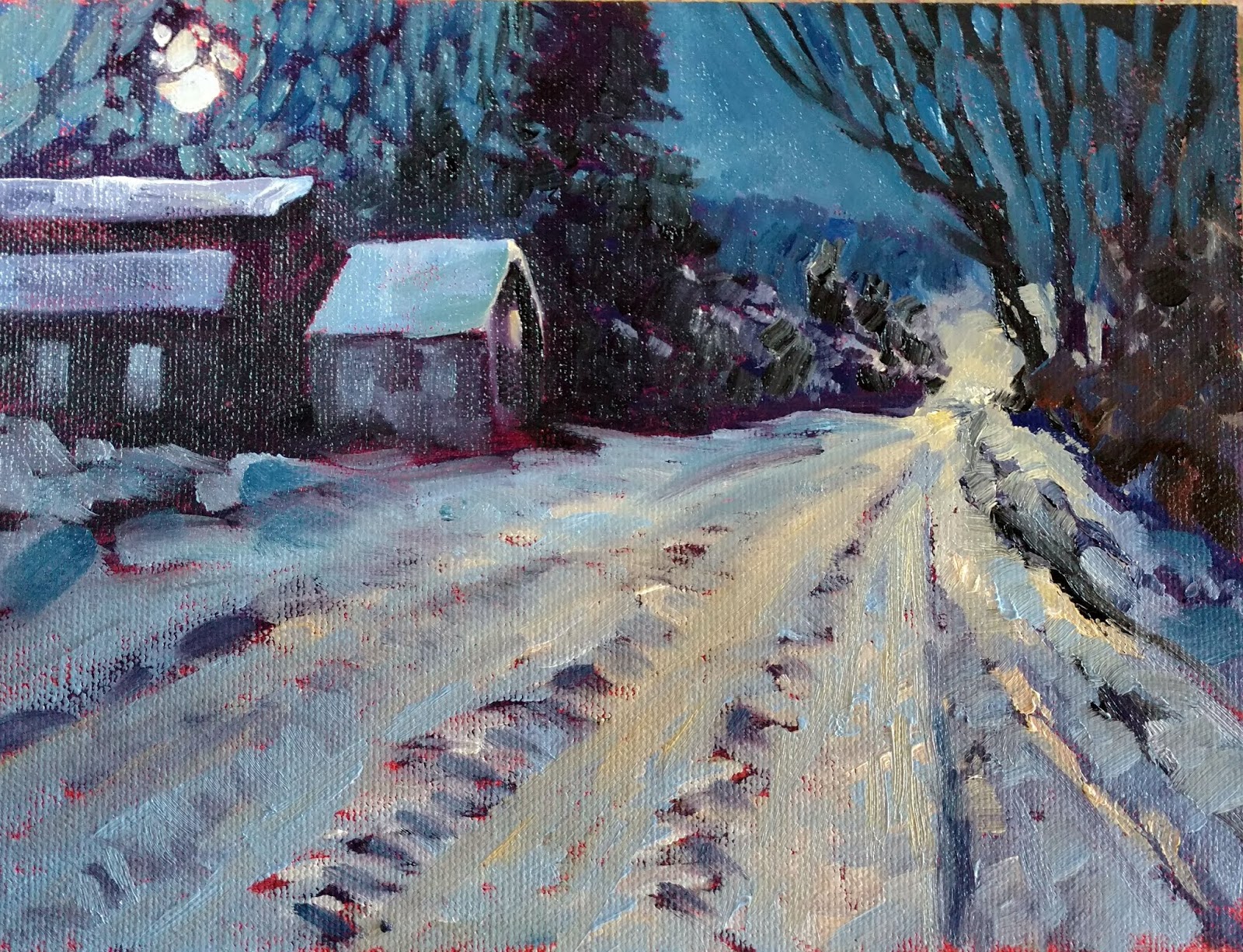 “Christmas Eve,” oil on canvasboard, 6X8 private collection.