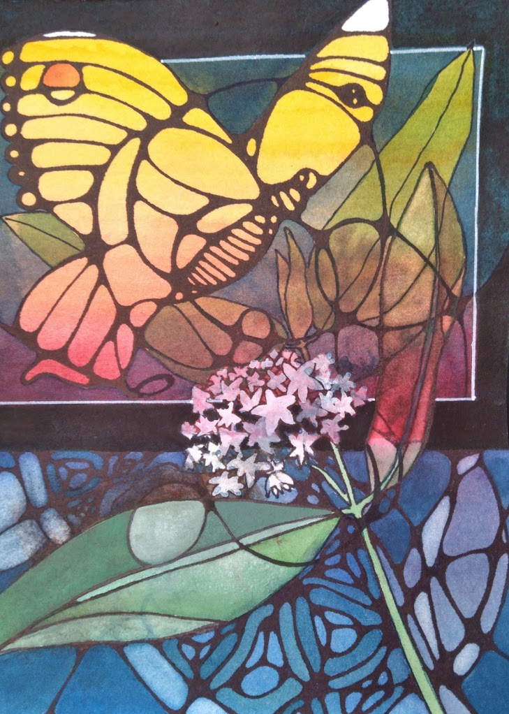 Milkweed and Butterfly, RS Bense, 5X7, matted and in presentation sleeve, watercolor, $150.
