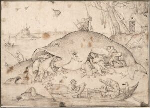 The Big Fish Eat the Little Fish, drawing for a print, 1556, Pieter Bruegel the Elder, courtesy the Albertina